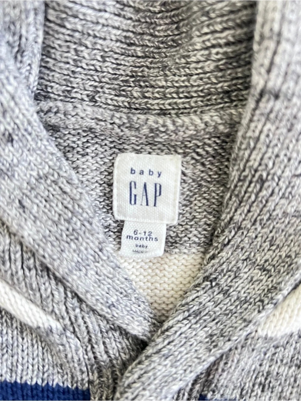 GAP Grey Shawl Collar Cardigan with Blue Stripes